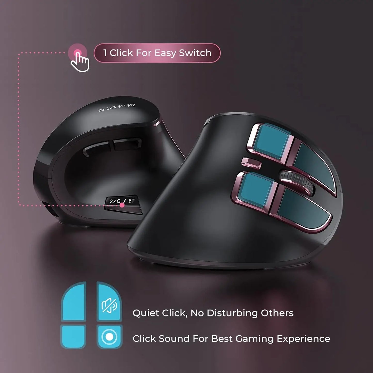 Seenda Vertikal Ergonomisk Trådlös Mus Uppladdningsbar Bluetooth 5.0 3.0 2.4G USB för Laptop PC Mac iPad Office