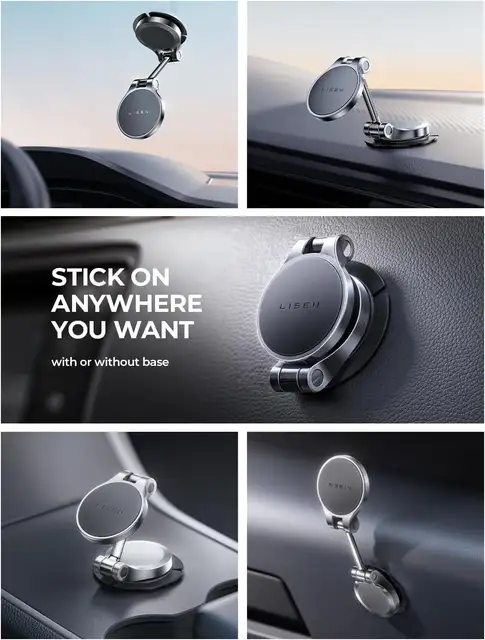 LISEN Hands Free Folding Car Magnetic Phone Holder Rotatable Dash Cell Phone Holder