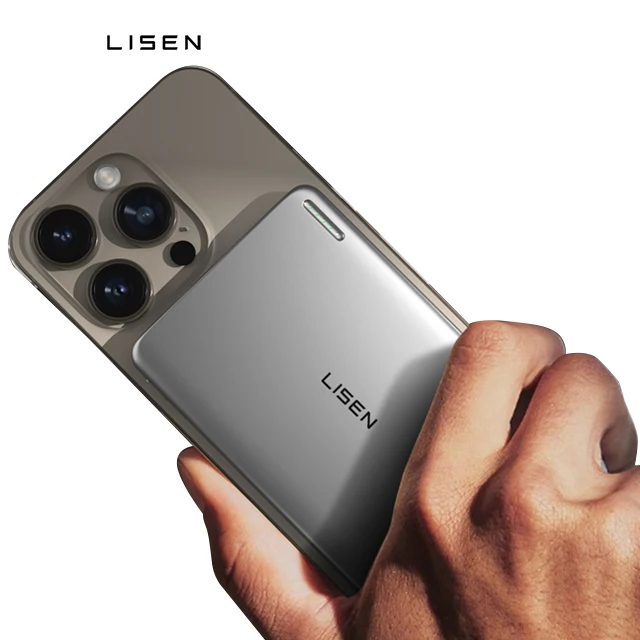 LISEN New Design All Alloy 0.3 Ultra-Thin Magnetic Power Bank 5000 MAh Wireless Portable Fast Charger Battery Pack for iPhone 16, Rekommenderas inte för Iphone Pro och Pro Max serien