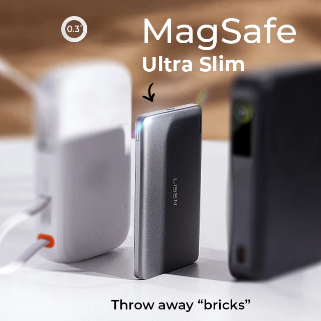 LISEN New Design All Alloy 0.3 Ultra-Thin Magnetic Power Bank 5000 MAh Wireless Portable Fast Charger Battery Pack for iPhone 16, Rekommenderas inte för Iphone Pro och Pro Max serien
