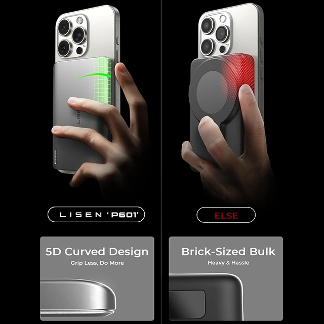 LISEN New Design All Alloy 0.3 Ultra-Thin Magnetic Power Bank 5000 MAh Wireless Portable Fast Charger Battery Pack for iPhone 16, Rekommenderas inte för Iphone Pro och Pro Max serien