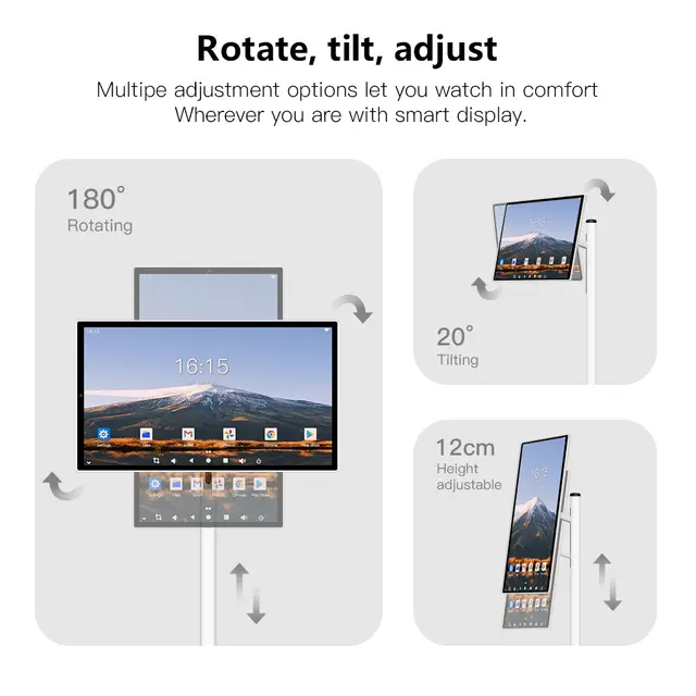 24 inch Tv Android 12 Smart display 8 core CPU and 13MP camera portable monitor Stand Tv Follow with Movable Tv