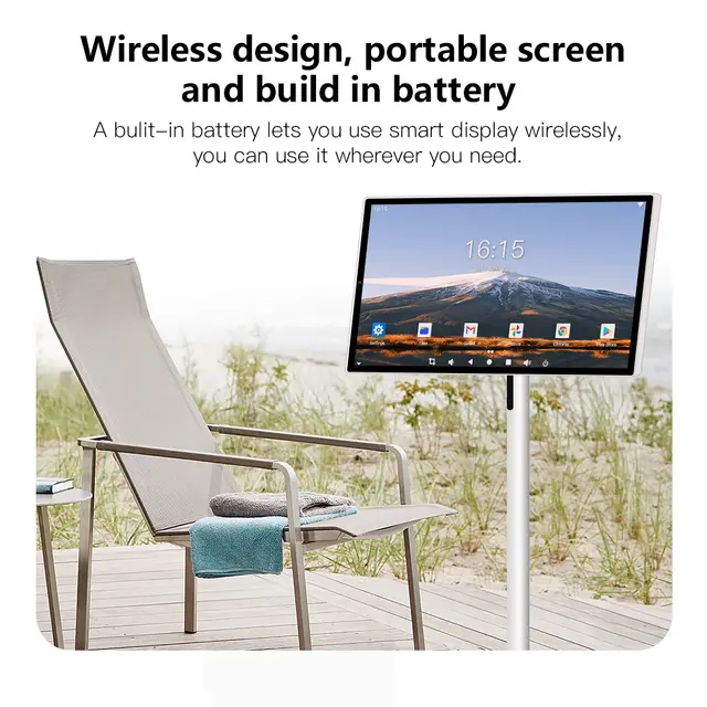 24 inch Tv Android 12 Smart display 8 core CPU and 13MP camera portable monitor Stand Tv Follow with Movable Tv