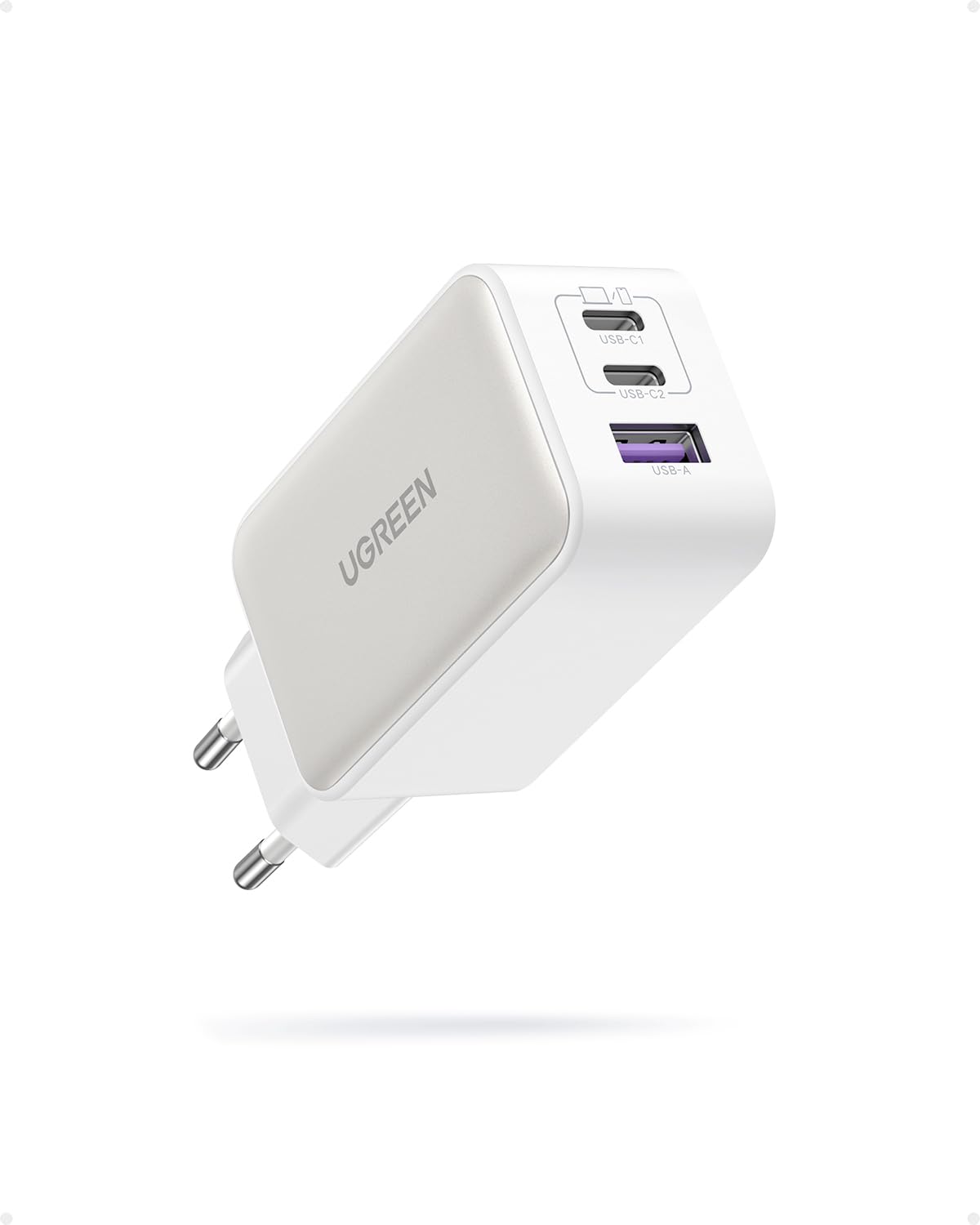 UGREEN Nexode USB C-laddare 65W USB C-strömadapter 3-portars GaN PD Charger PPS Kompatibel med MacBook Pro/Air, iPhone 16 Pro Max, 15, iPad Pro, Galaxy S24, S23, S22, Steam Deck.(Svart)
