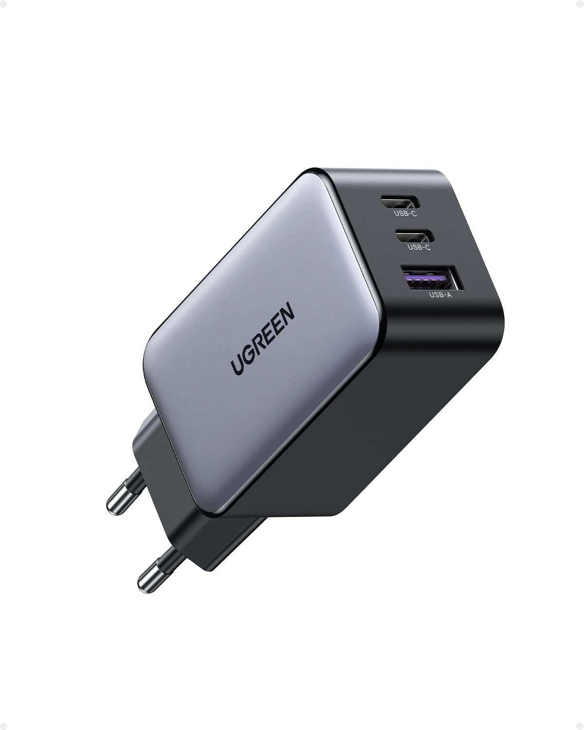 UGREEN Nexode USB C-laddare 65W USB C-strömadapter 3-portars GaN PD Charger PPS Kompatibel med MacBook Pro/Air, iPhone 16 Pro Max, 15, iPad Pro, Galaxy S24, S23, S22, Steam Deck.(Svart)