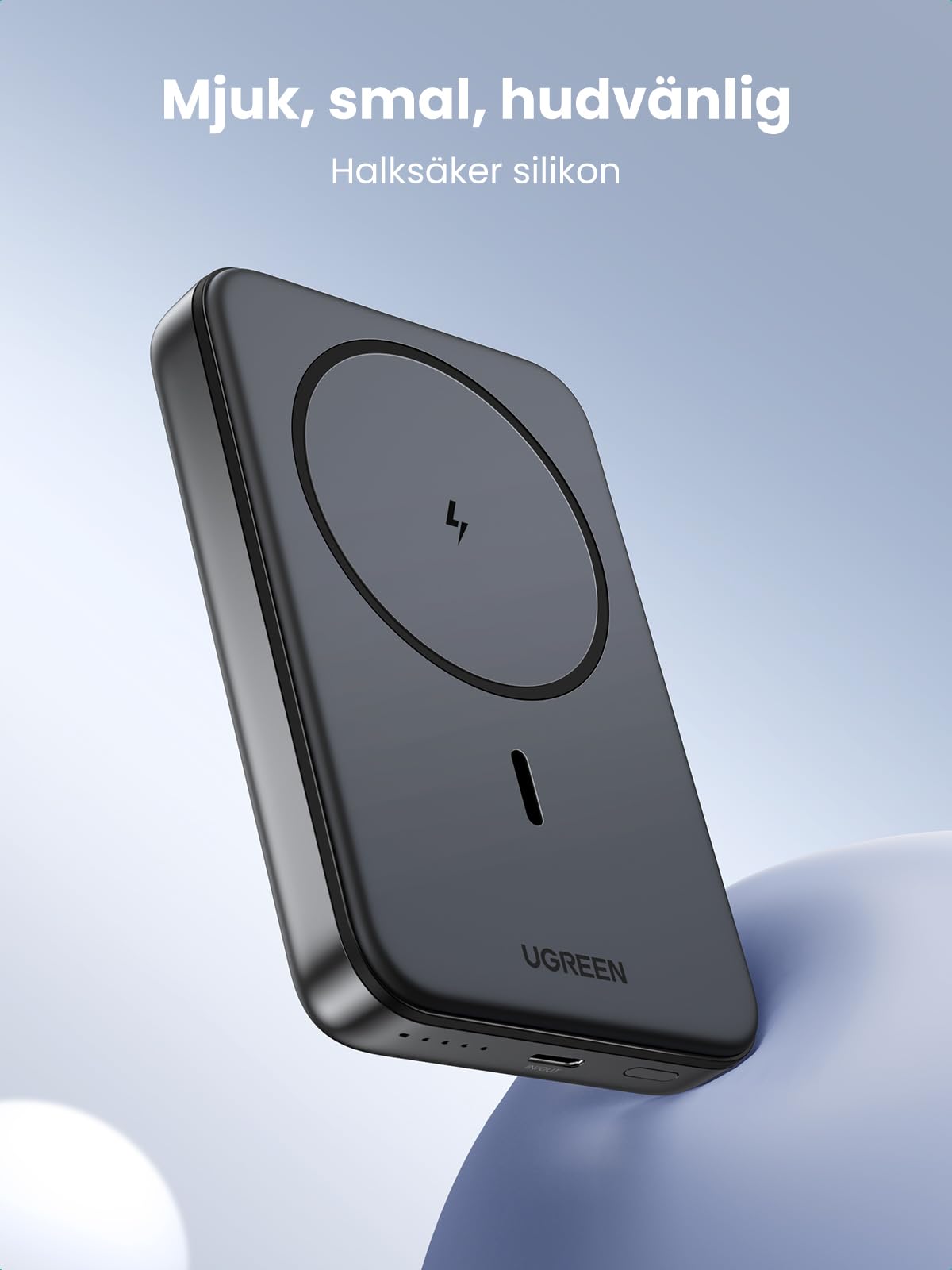 UGREEN Trådlös powerbank 10000mAh magnetisk powerbank med USB-C snabbladdningsfunktion, trådlöst externt batteri MagSafe kompatibelt med iPhone 16 Pro Max/Pro/16/15 Pro Max/Pro/14/13/12(svart)