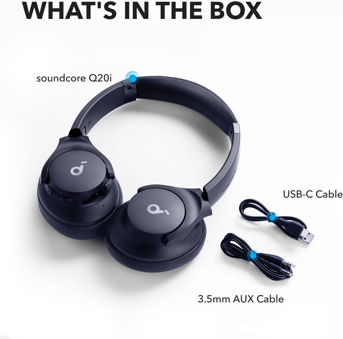 Anker Q20i hybrida hörlurar, aktiv brusreducering, trådlös over-ear, Bluetooth, 40 timmars ANC speltid, högupplöst ljud, kraftfull bas, app-anpassbar, Transparency-läge
