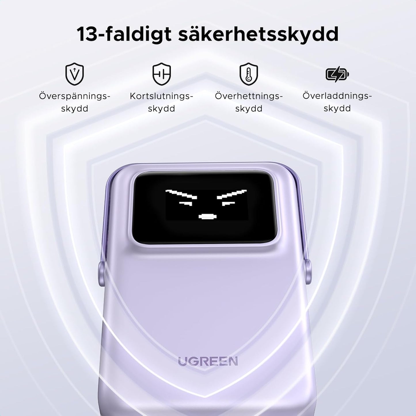 UGREEN Uno Wireless Power Bank 5000mAh Magnetisk powerbank med vikbart stativ och TFT-skärm, 20W USB-C snabbladdning, 7.5W MagSafe kompatibel med iPhone 12-16-serien (Lila)