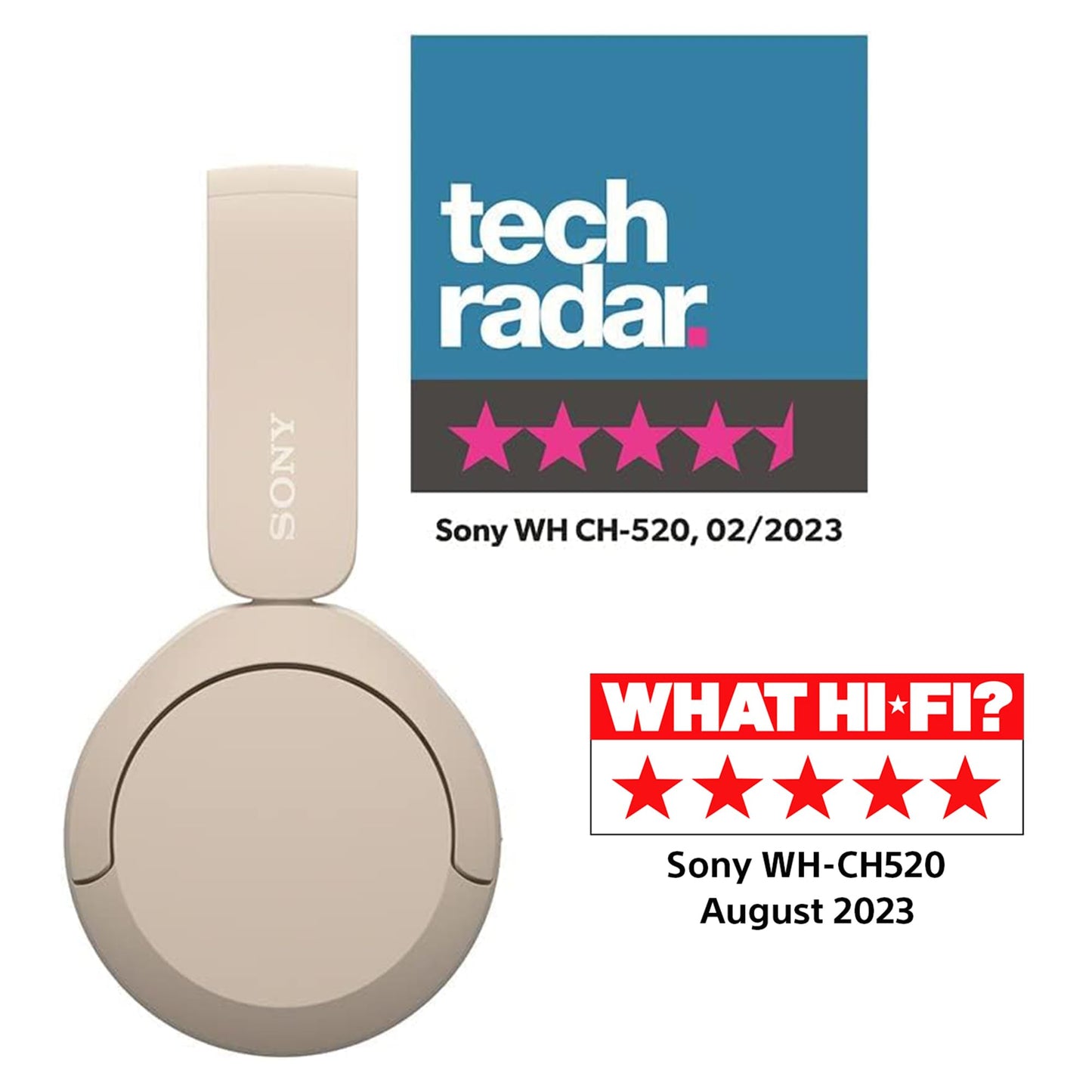 Sony WH-CH520 trådlösa Bluetooth-hörlurar - upp till 50 timmars batteritid med snabbladdning, On-ear-stil - Svart