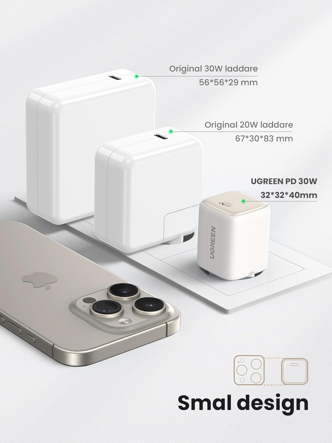UGREEN Nexode 30W USB C-laddare USB C Power Bank GaN II Tech Snabbladdare Kompatibel med iPhone 14 Pro Max, 14, 13, 12, Galaxy S23 Ultra, S22, iPad, Tab A8, Pixel, HomePod (Svart)