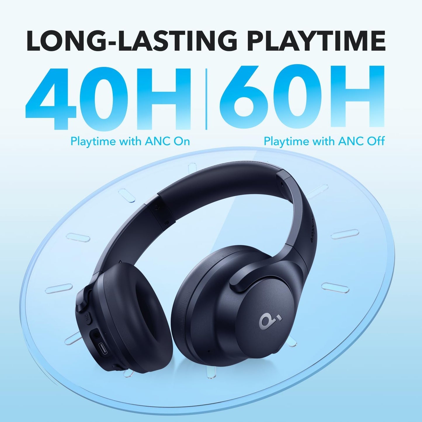 Anker Q20i hybrida hörlurar, aktiv brusreducering, trådlös over-ear, Bluetooth, 40 timmars ANC speltid, högupplöst ljud, kraftfull bas, app-anpassbar, Transparency-läge