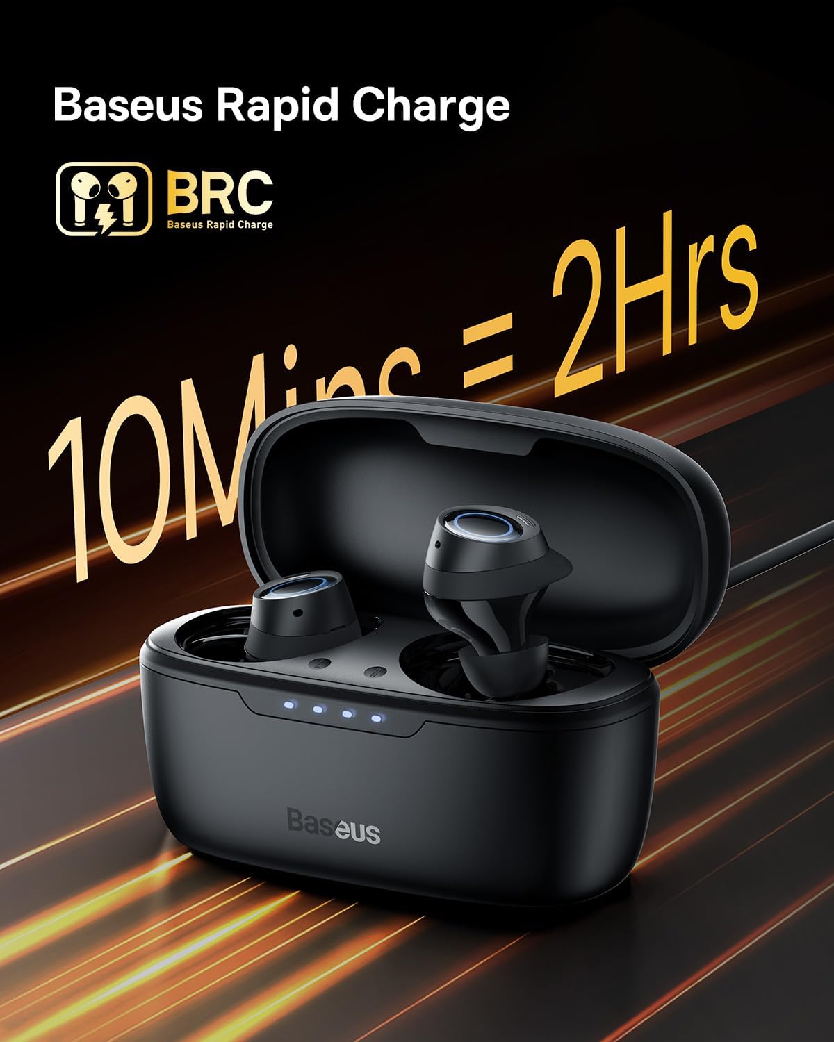 Baseus Bluetooth-hörlurar trådlösa med -48 dB hybrid aktiv brusreducering, 140 timmar Uppspelningstid, vattentät IPX6, 4 ENC-mikrofoner, 0,038s låg latens, Bluetooth 5.3 – Bowie MA10