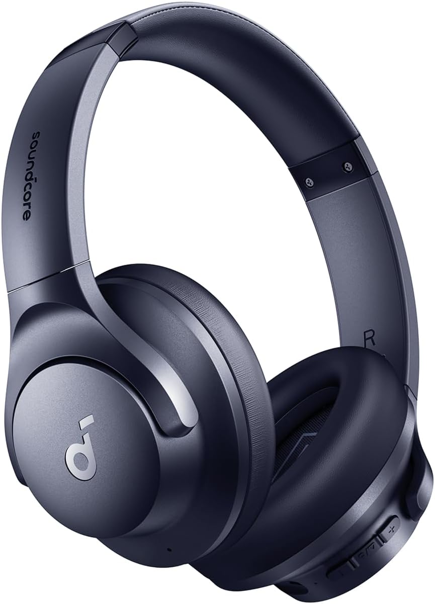 Anker Q20i hybrida hörlurar, aktiv brusreducering, trådlös over-ear, Bluetooth, 40 timmars ANC speltid, högupplöst ljud, kraftfull bas, app-anpassbar, Transparency-läge