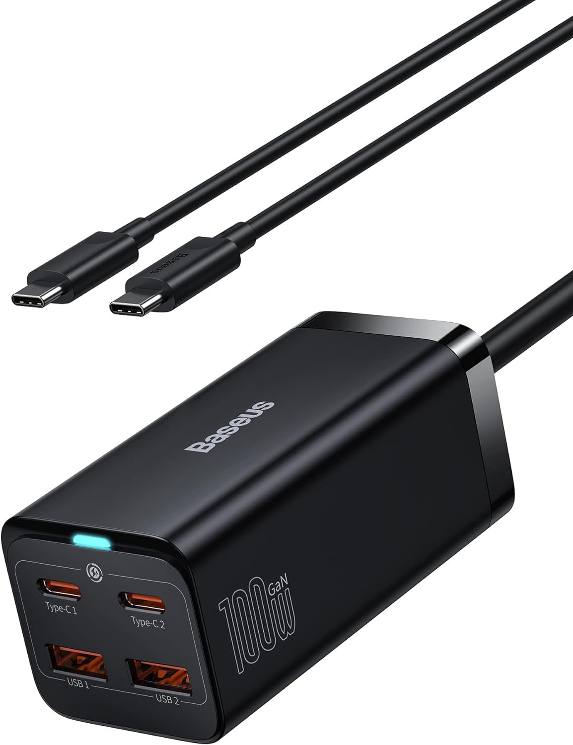 Baseus 100W USB C-laddare PD GaN III, PPS 4-portars snabbkompakt med 5 fot växelströmskabel, strömadapter för Mac-Book Pro 16″, Mac-Book Air, iP-ad Pro, Steam Deck, Galaxy S22, Dell XPS 13, Note 20