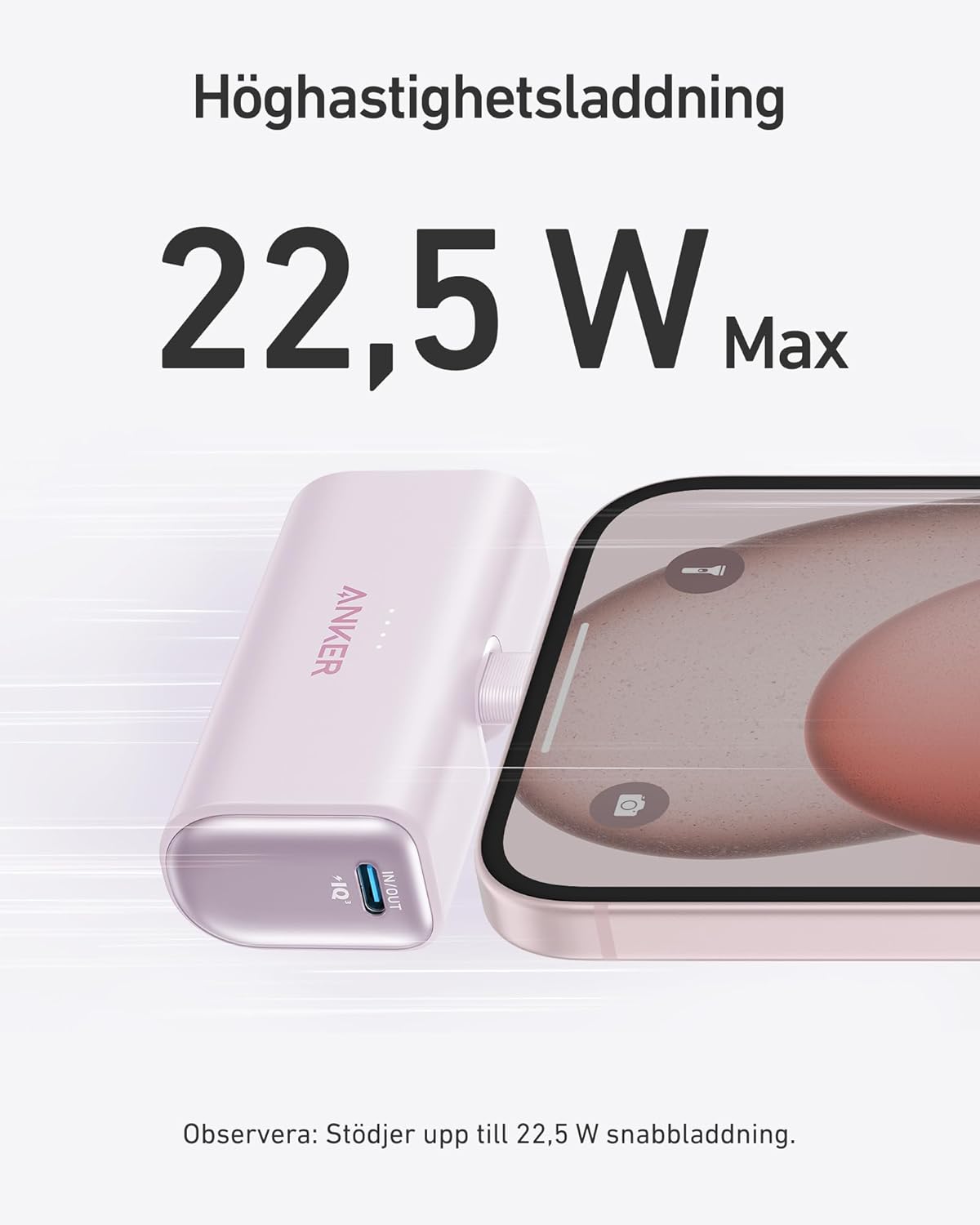 Anker Nano Powerbank, 5000 mAh Powerbank 22,5 W, integrerad vikbar USB-C-kontakt