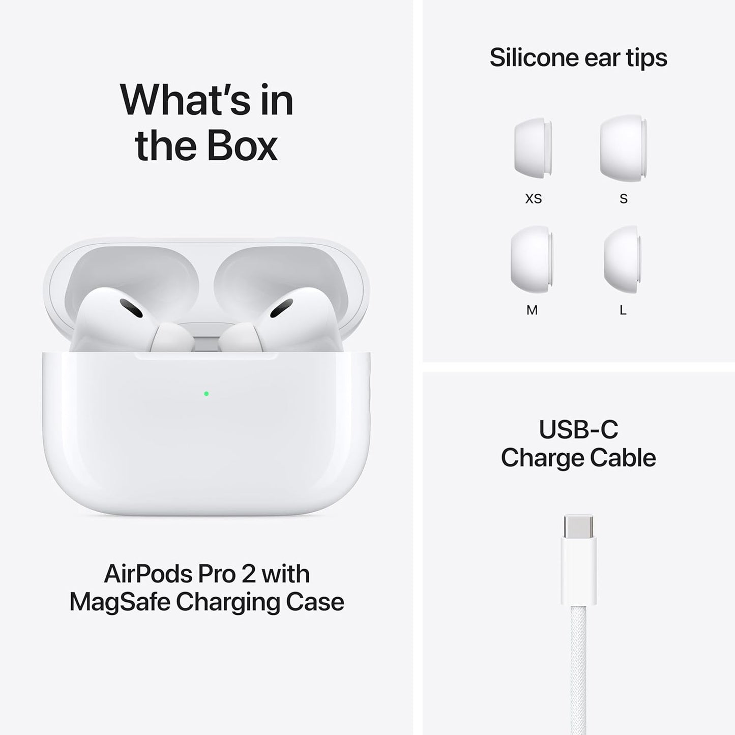 Apple AirPods Pro 2 trådlösa öronsnäckor, Bluetooth-hörlurar, aktiv brusreducering, hörhjälpmedelsfunktion, transparens, personanpassat rumsligt ljud, högupplöst ljud, H2-chip, usb-c-laddning