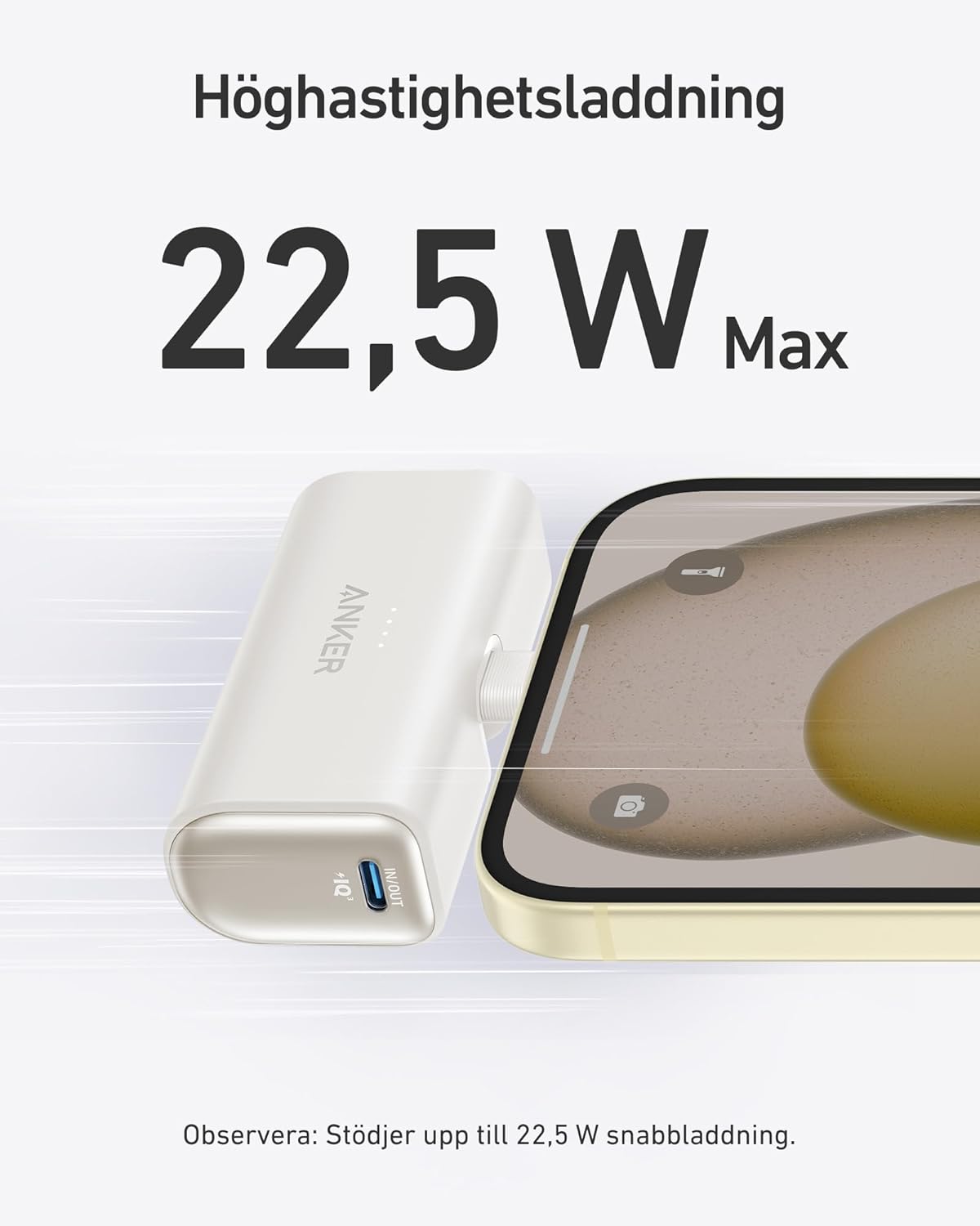 Anker Nano Powerbank, 5000 mAh Powerbank 22,5 W, integrerad vikbar USB-C-kontakt