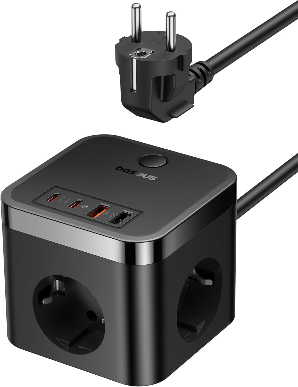 Baseus 30 W kub USB C grenuttag GaN5 USB C laddare USB 3-vägs uttag med strömbrytare, bärbar PD-laddare för MacBook, iPad, iPhone 15/14/13/12, galax, spel, hem, kontor