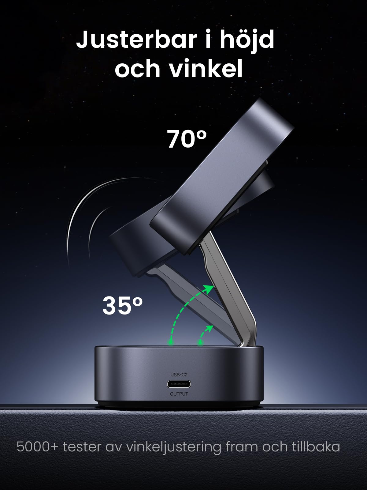 UGREEN MagFlow vikbart 2 i 1 laddningsstativ för iPhone kompatibelt med MagSafe trådlös laddare för iPhone 16,16 Pro,16 Pro Max,15,14,13,12, AirPods, vinkeljusterbart laddningsstativ