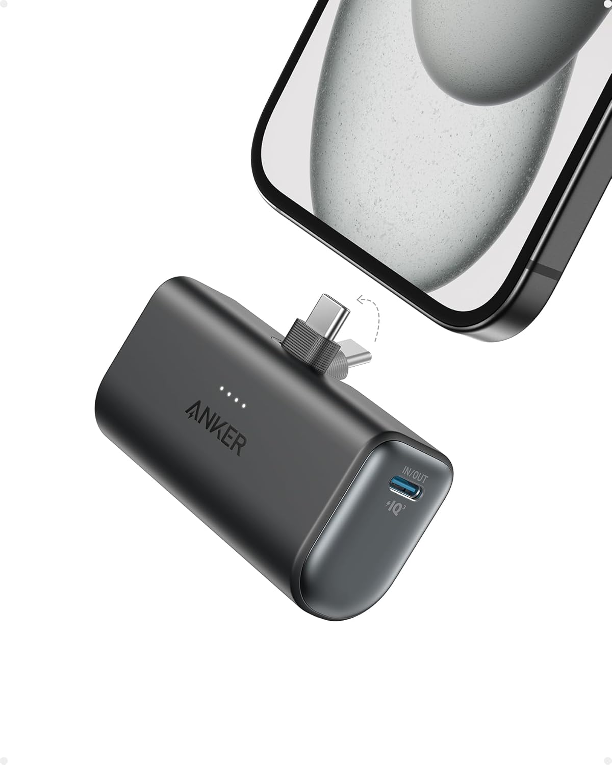 Anker Nano Powerbank, 5000 mAh Powerbank 22,5 W, integrerad vikbar USB-C-kontakt