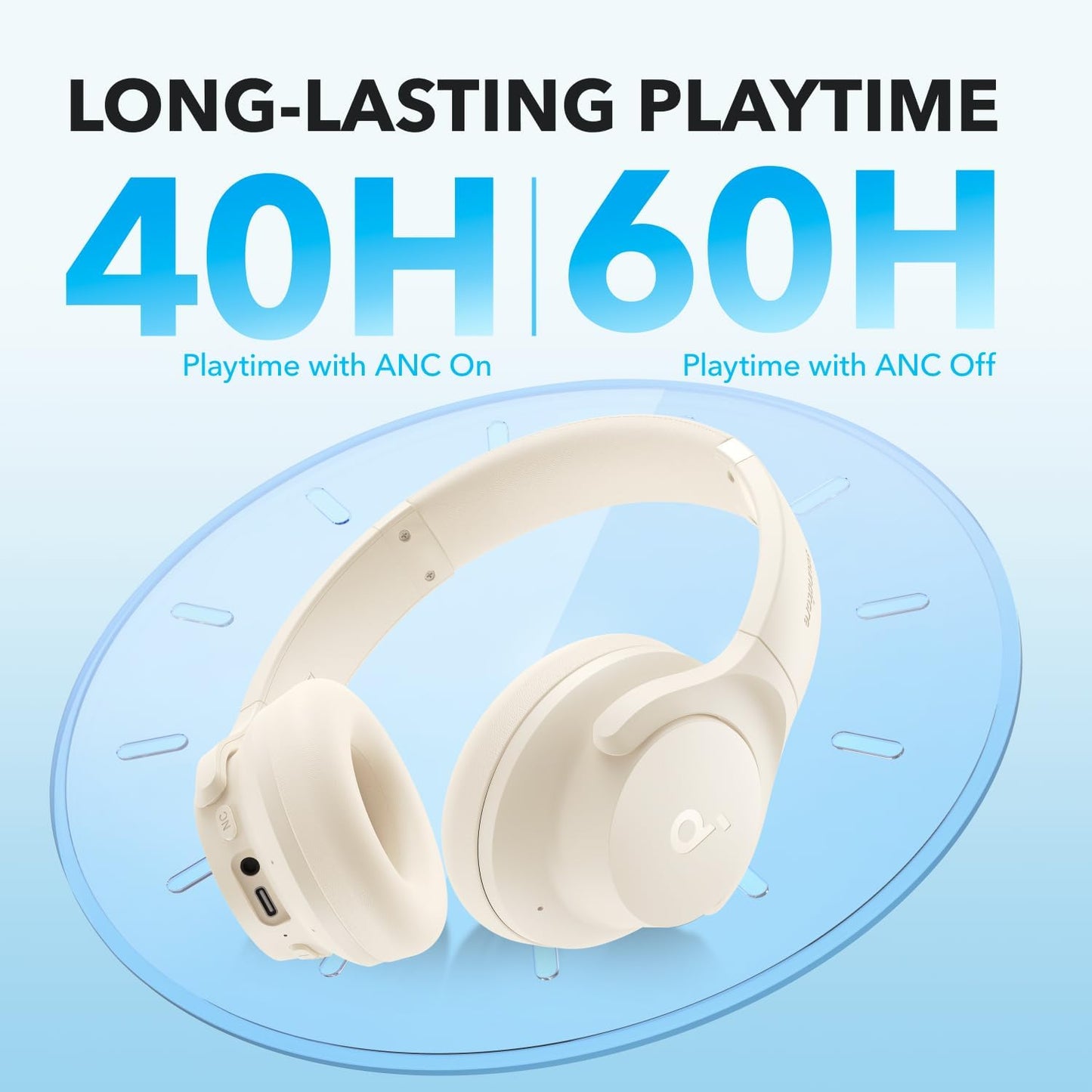 Anker Q20i hybrida hörlurar, aktiv brusreducering, trådlös over-ear, Bluetooth, 40 timmars ANC speltid, högupplöst ljud, kraftfull bas, app-anpassbar, Transparency-läge
