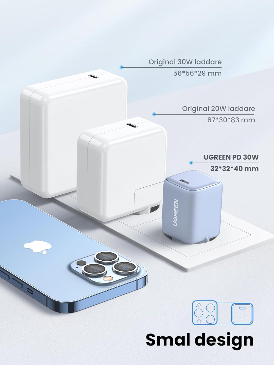 UGREEN Nexode 30W USB C-laddare USB C Power Bank GaN II Tech Snabbladdare Kompatibel med iPhone 14 Pro Max, 14, 13, 12, Galaxy S23 Ultra, S22, iPad, Tab A8, Pixel, HomePod (Svart)