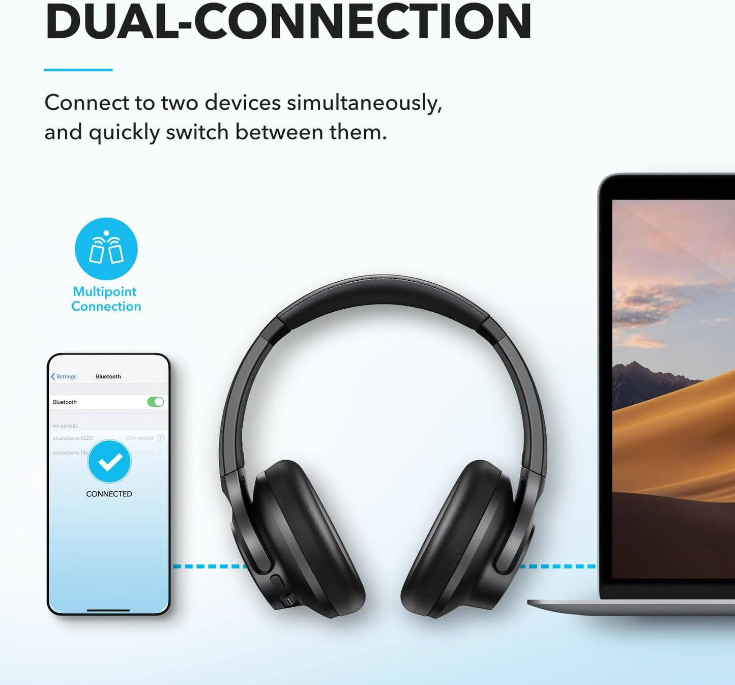 Anker Q20i hybrida hörlurar, aktiv brusreducering, trådlös over-ear, Bluetooth, 40 timmars ANC speltid, högupplöst ljud, kraftfull bas, app-anpassbar, Transparency-läge