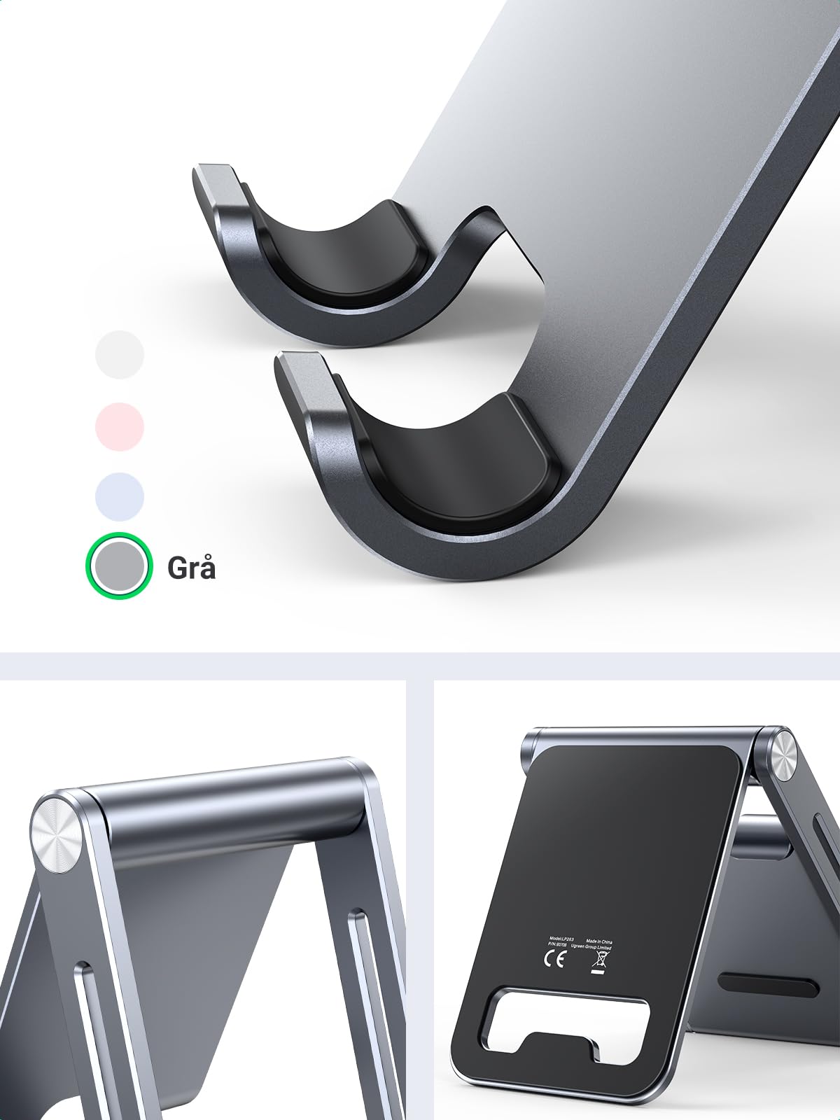 UGREEN Telefonhållare Vikbart Telefonställ i Aluminium Kompatibel med iPhone 14 13 Pro Max Mini 12 11 X SE 8 7 Galaxy S23 Ultra S23+ S23 S22 S21 Ultra S20 Note20 Redmi Note 10 Pro