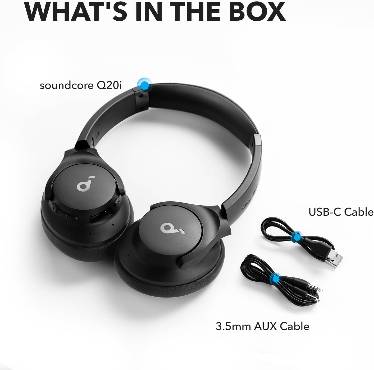 Anker Q20i hybrida hörlurar, aktiv brusreducering, trådlös over-ear, Bluetooth, 40 timmars ANC speltid, högupplöst ljud, kraftfull bas, app-anpassbar, Transparency-läge