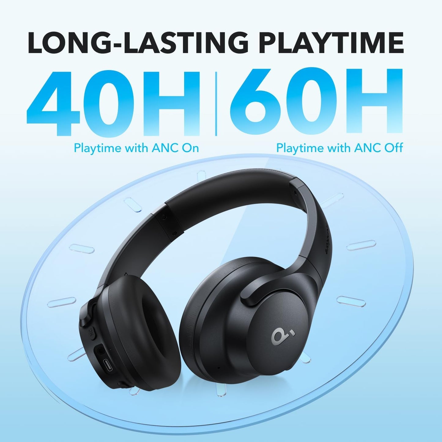 Anker Q20i hybrida hörlurar, aktiv brusreducering, trådlös over-ear, Bluetooth, 40 timmars ANC speltid, högupplöst ljud, kraftfull bas, app-anpassbar, Transparency-läge