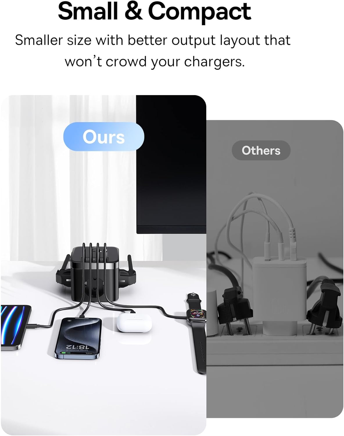 Baseus 30 W kub USB C grenuttag GaN5 USB C laddare USB 3-vägs uttag med strömbrytare, bärbar PD-laddare för MacBook, iPad, iPhone 15/14/13/12, galax, spel, hem, kontor
