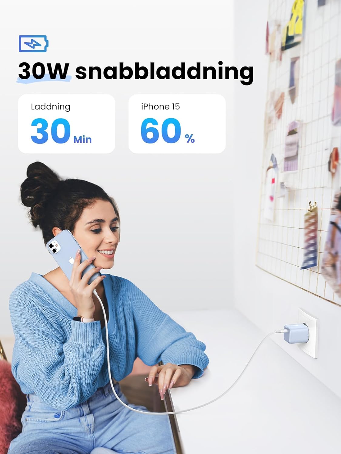 UGREEN Nexode 30W USB C-laddare USB C Power Bank GaN II Tech Snabbladdare Kompatibel med iPhone 14 Pro Max, 14, 13, 12, Galaxy S23 Ultra, S22, iPad, Tab A8, Pixel, HomePod (Svart)