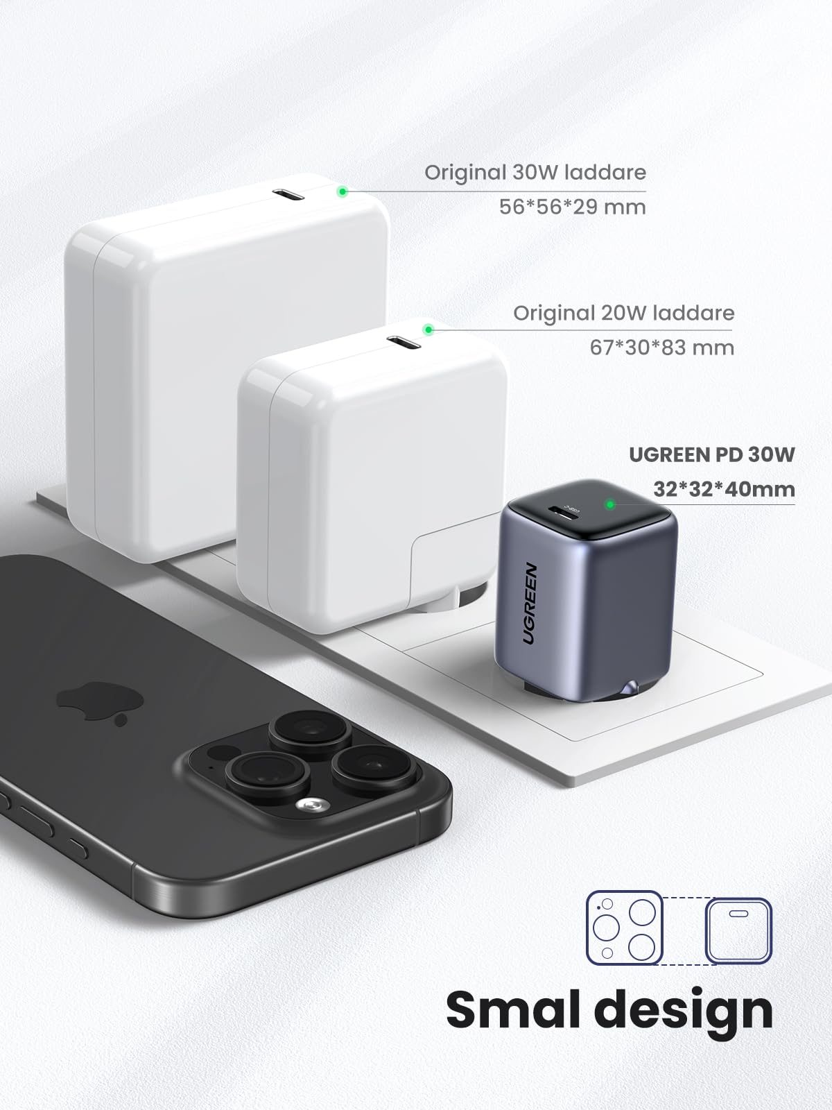UGREEN Nexode 30W USB C-laddare USB C Power Bank GaN II Tech Snabbladdare Kompatibel med iPhone 14 Pro Max, 14, 13, 12, Galaxy S23 Ultra, S22, iPad, Tab A8, Pixel, HomePod (Svart)