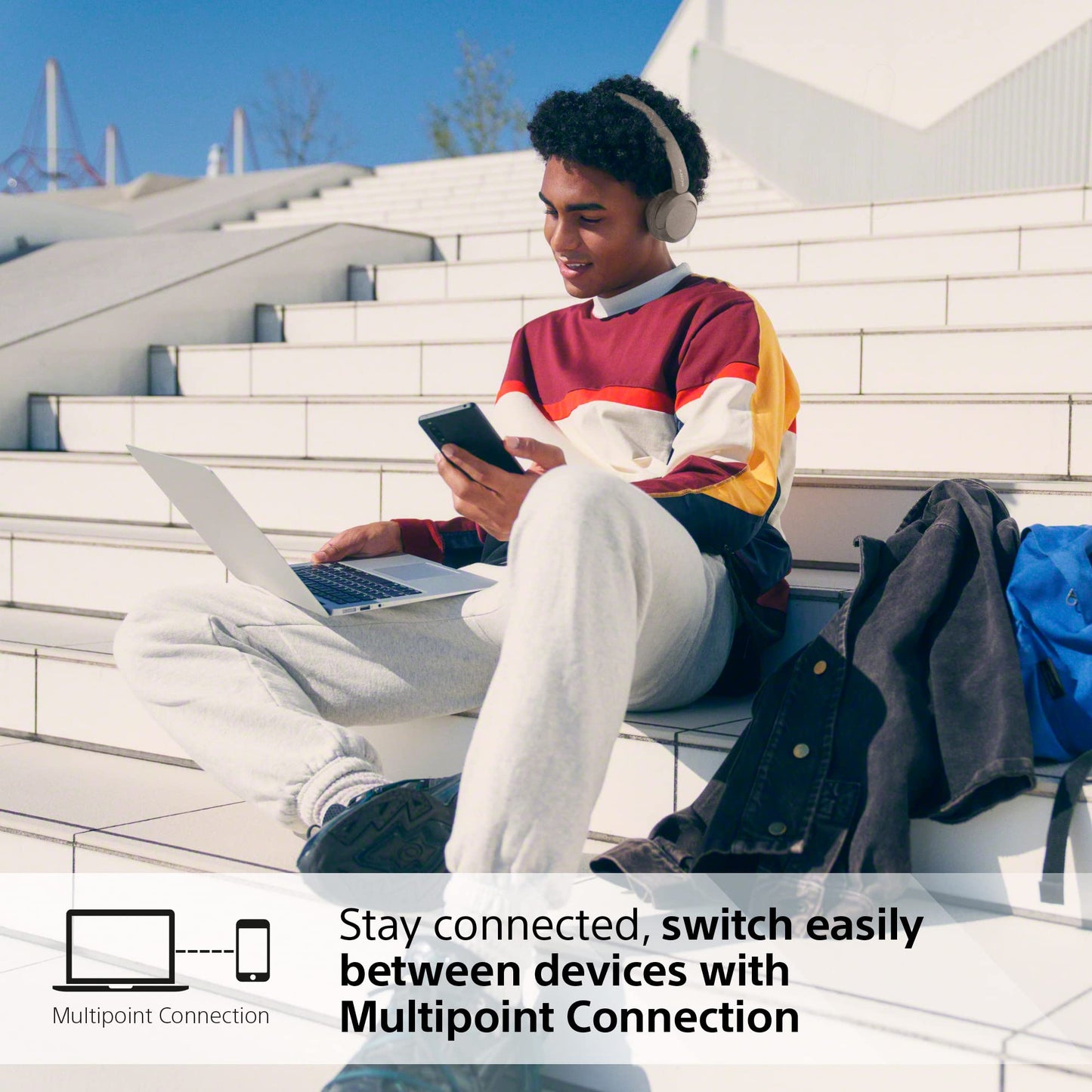 Sony WH-CH520 trådlösa Bluetooth-hörlurar - upp till 50 timmars batteritid med snabbladdning, On-ear-stil - Svart