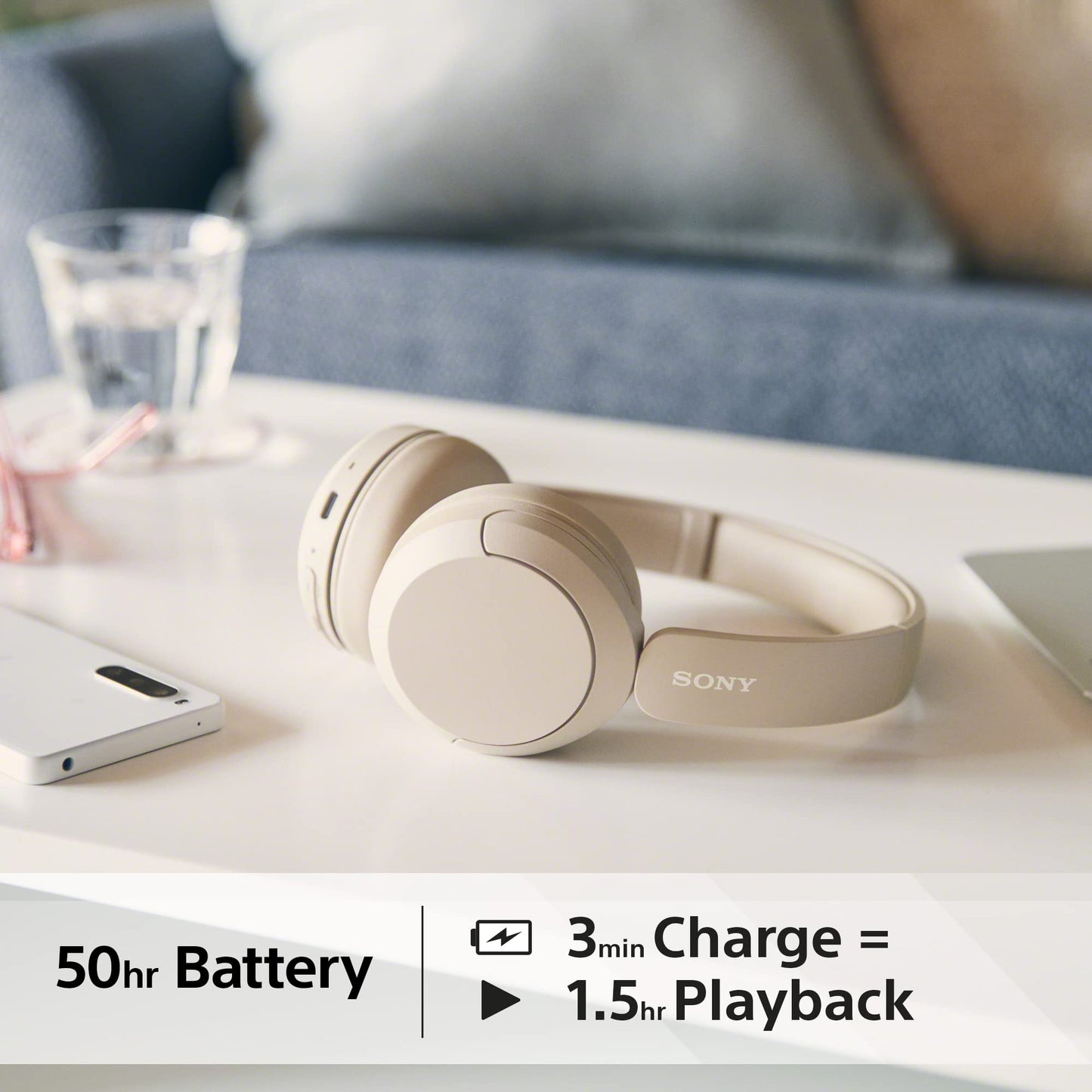 Sony WH-CH520 trådlösa Bluetooth-hörlurar - upp till 50 timmars batteritid med snabbladdning, On-ear-stil - Svart