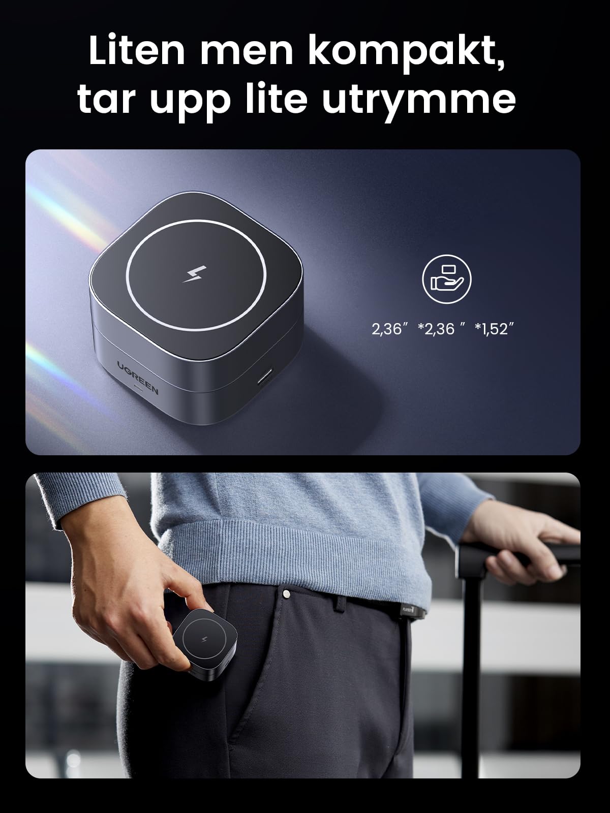 UGREEN MagFlow vikbart 2 i 1 laddningsstativ för iPhone kompatibelt med MagSafe trådlös laddare för iPhone 16,16 Pro,16 Pro Max,15,14,13,12, AirPods, vinkeljusterbart laddningsstativ