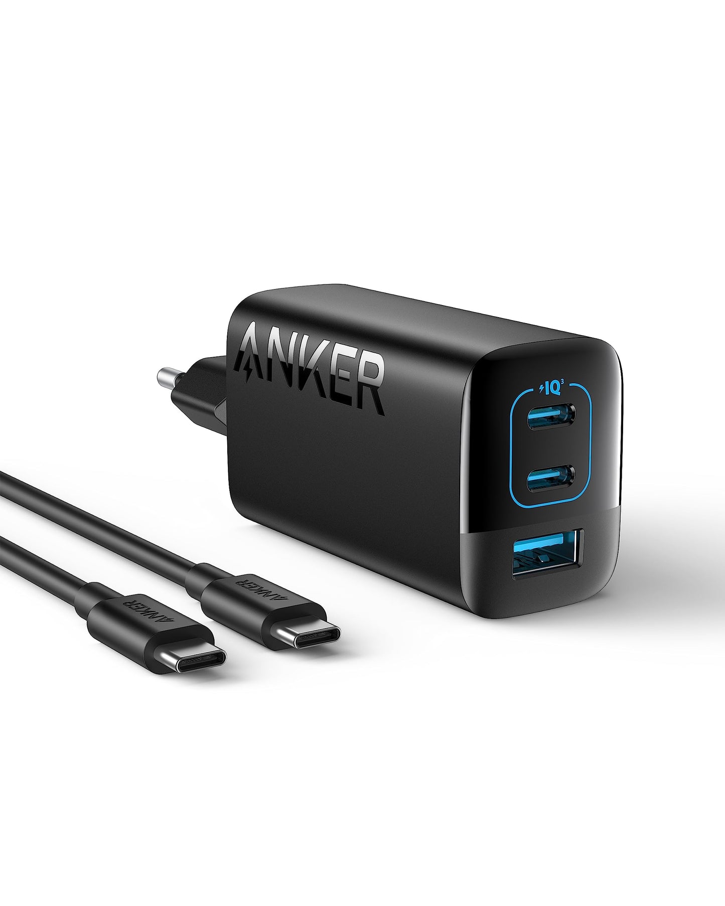 Anker 67W USB C-laddare, 3-portars PIQ 3.0 kompakt snabbladdare, 1,5 m USB C till USB C-kabel ingår)