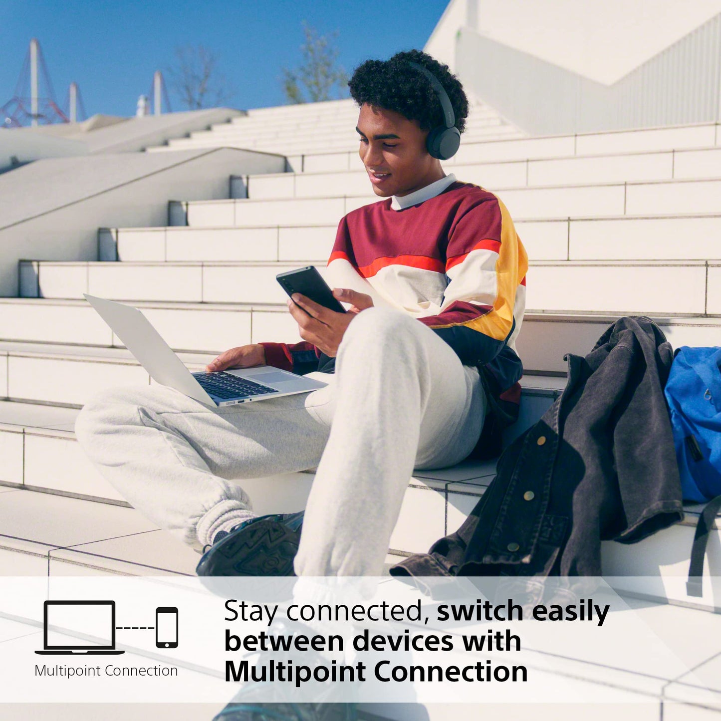 Sony WH-CH520 trådlösa Bluetooth-hörlurar - upp till 50 timmars batteritid med snabbladdning, On-ear-stil - Svart