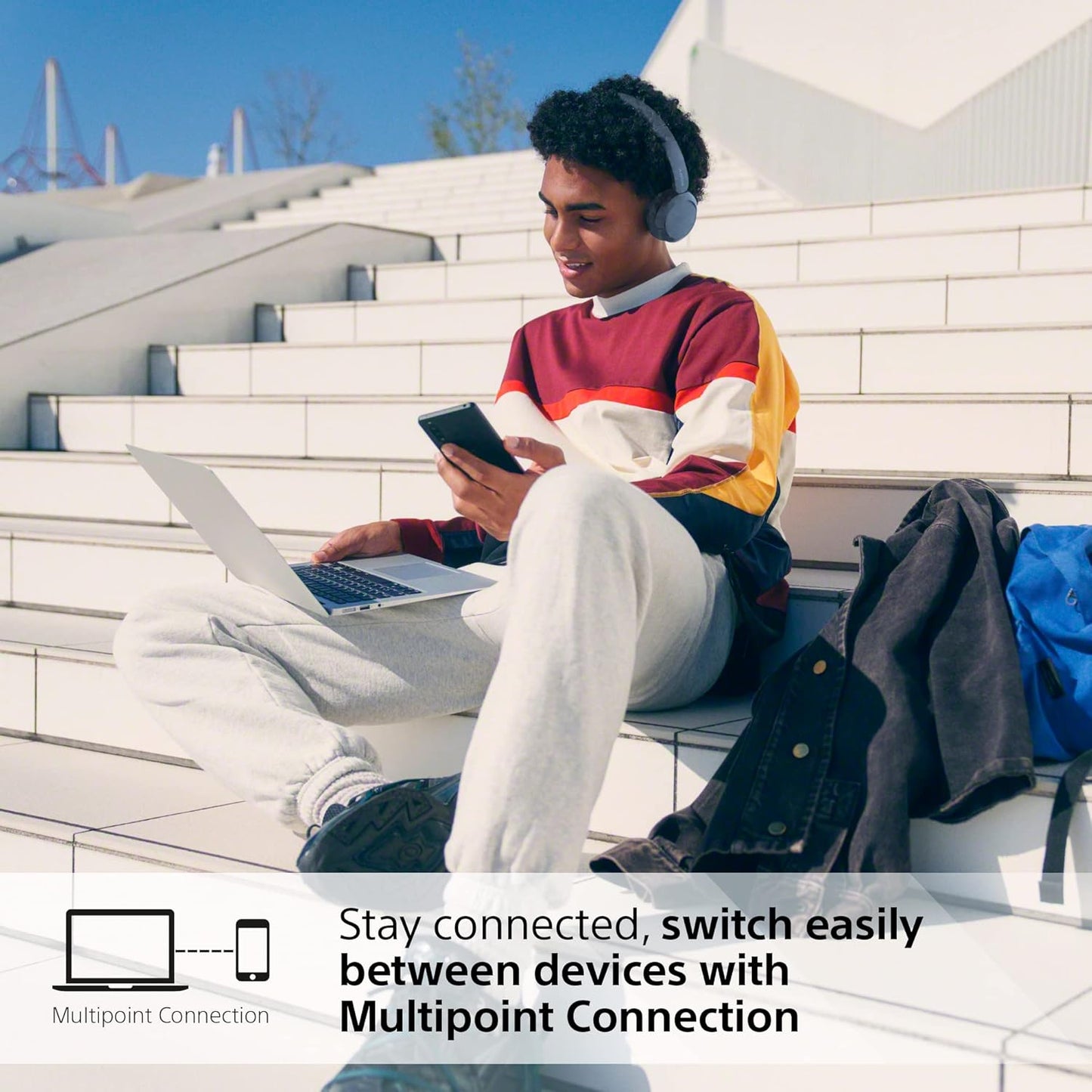 Sony WH-CH520 trådlösa Bluetooth-hörlurar - upp till 50 timmars batteritid med snabbladdning, On-ear-stil - Svart