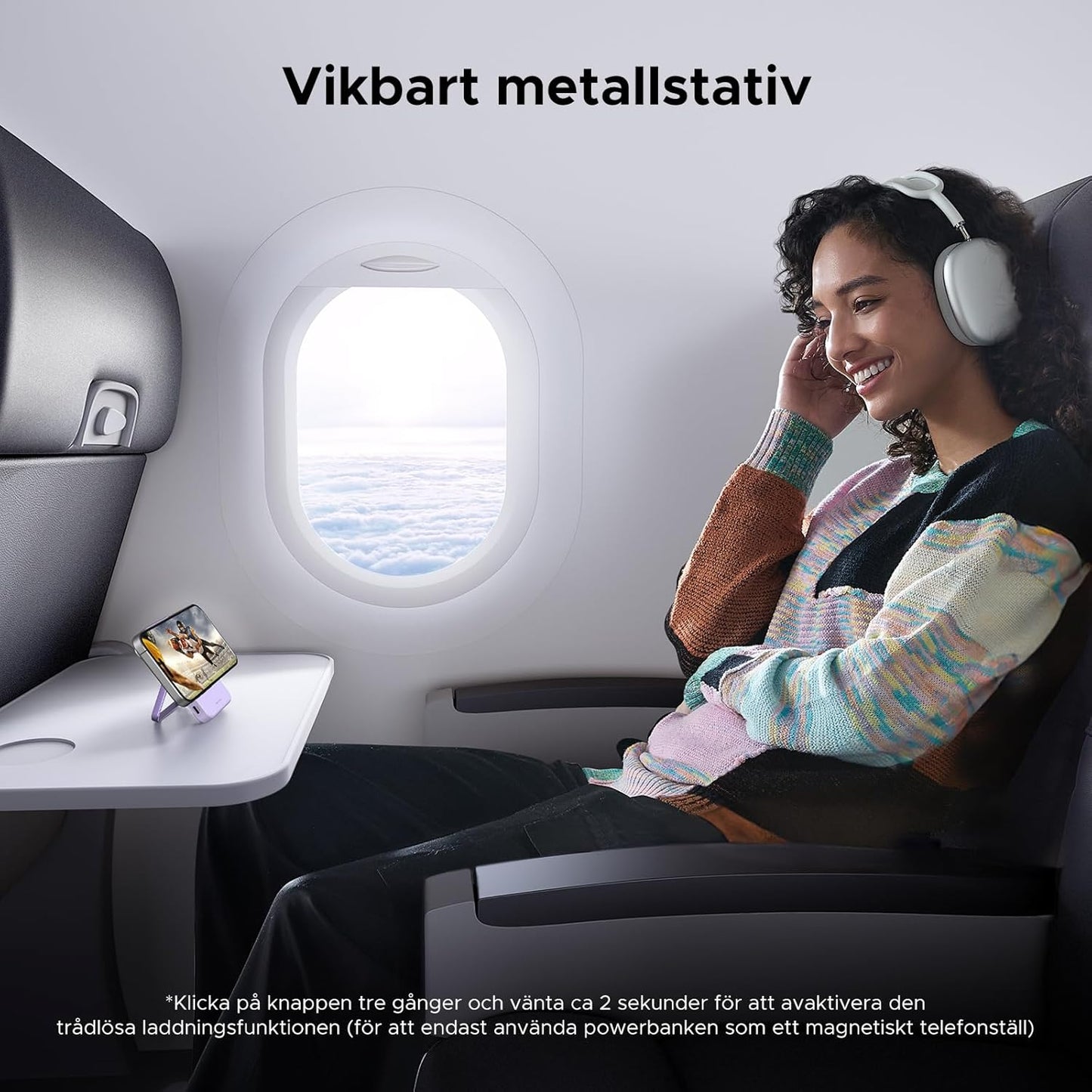 UGREEN Uno Wireless Power Bank 5000mAh Magnetisk powerbank med vikbart stativ och TFT-skärm, 20W USB-C snabbladdning, 7.5W MagSafe kompatibel med iPhone 12-16-serien (Lila)