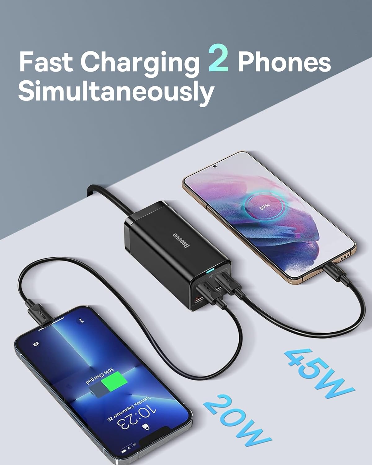 Baseus 100W USB C-laddare PD GaN III, PPS 4-portars snabbkompakt med 5 fot växelströmskabel, strömadapter för Mac-Book Pro 16″, Mac-Book Air, iP-ad Pro, Steam Deck, Galaxy S22, Dell XPS 13, Note 20