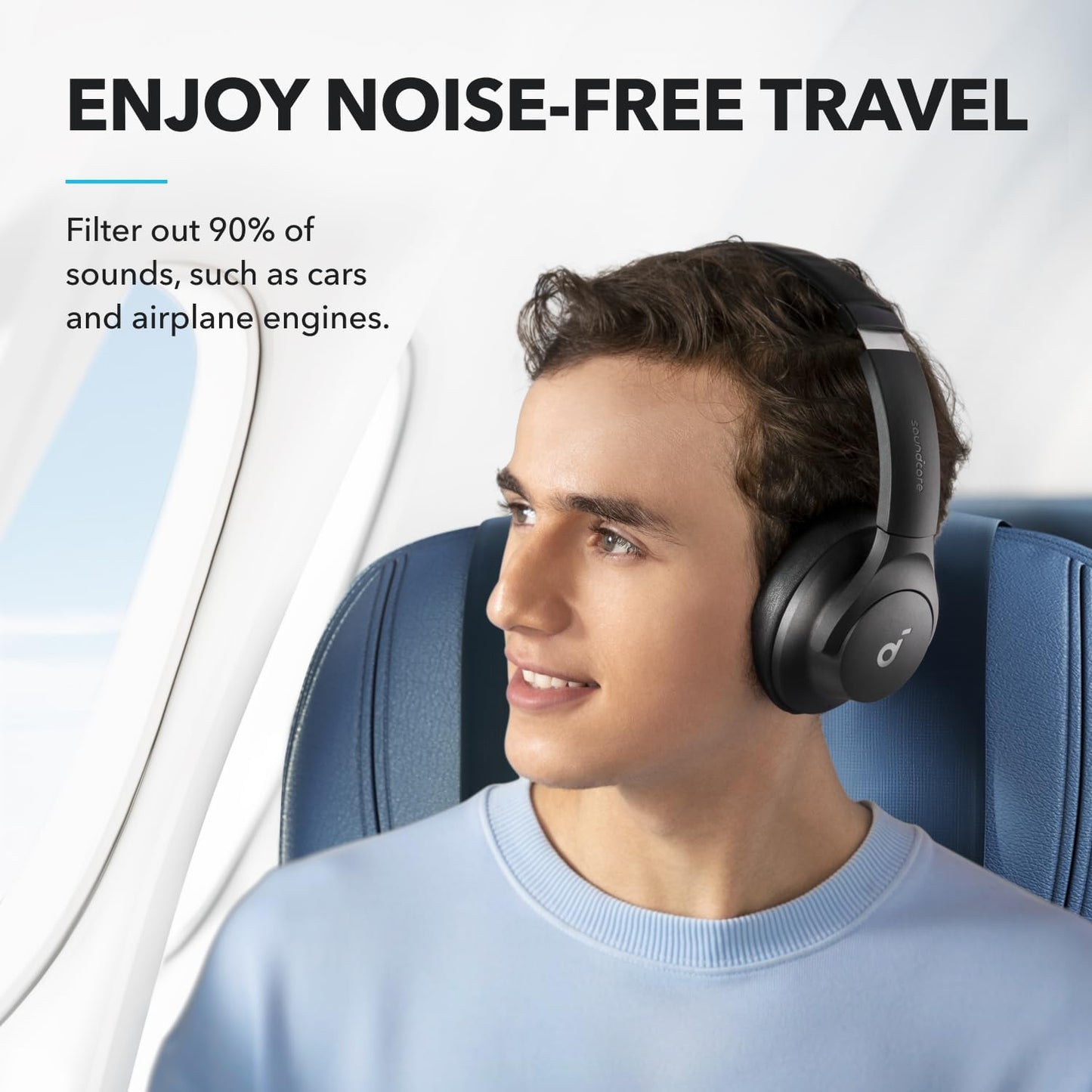 Anker Q20i hybrida hörlurar, aktiv brusreducering, trådlös over-ear, Bluetooth, 40 timmars ANC speltid, högupplöst ljud, kraftfull bas, app-anpassbar, Transparency-läge
