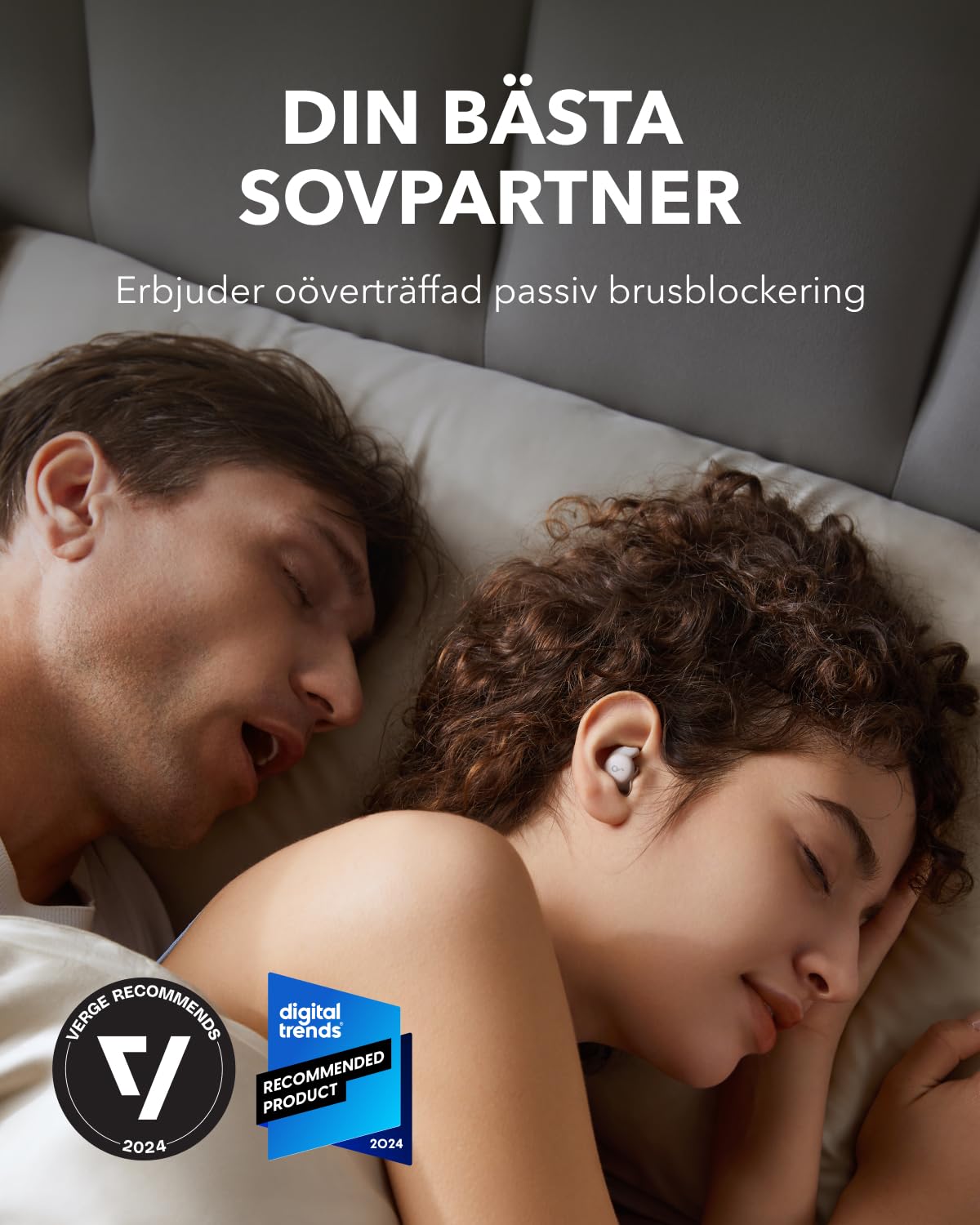 Anker Sleep Earbuds, brusblockerande sömnhörlurar, liten design för sidosovare, 80 timmars speltid, strömma innehåll via Bluetooth 5,3, sömnmonitor, personlig alarm