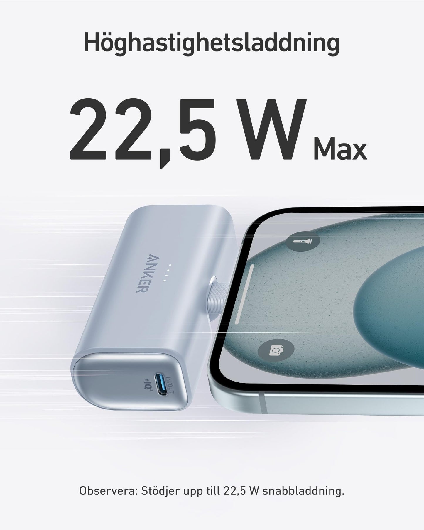 Anker Nano Powerbank, 5000 mAh Powerbank 22,5 W, integrerad vikbar USB-C-kontakt
