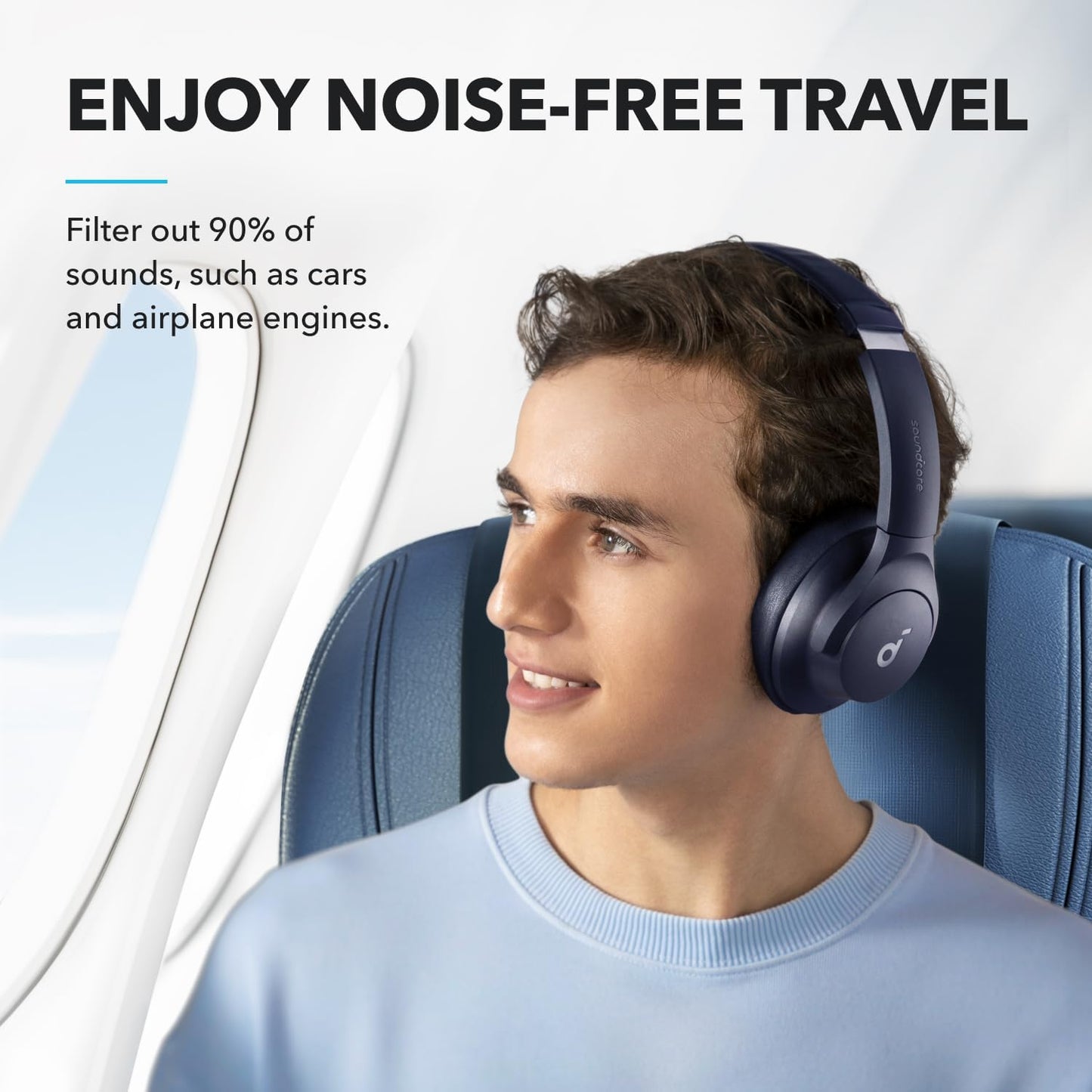 Anker Q20i hybrida hörlurar, aktiv brusreducering, trådlös over-ear, Bluetooth, 40 timmars ANC speltid, högupplöst ljud, kraftfull bas, app-anpassbar, Transparency-läge