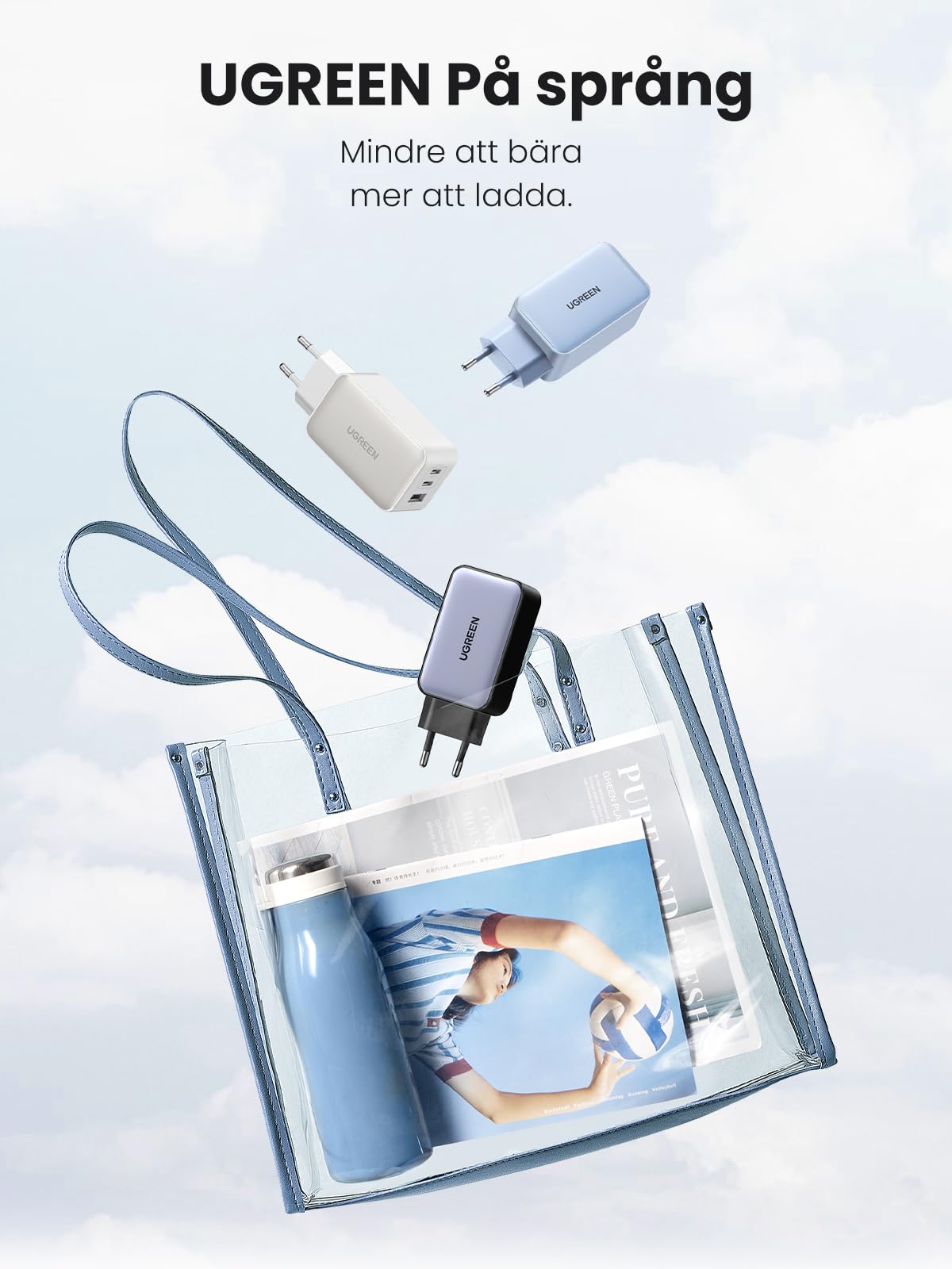 UGREEN Nexode USB C-laddare 65W USB C-strömadapter 3-portars GaN PD Charger PPS Kompatibel med MacBook Pro/Air, iPhone 16 Pro Max, 15, iPad Pro, Galaxy S24, S23, S22, Steam Deck.(Svart)