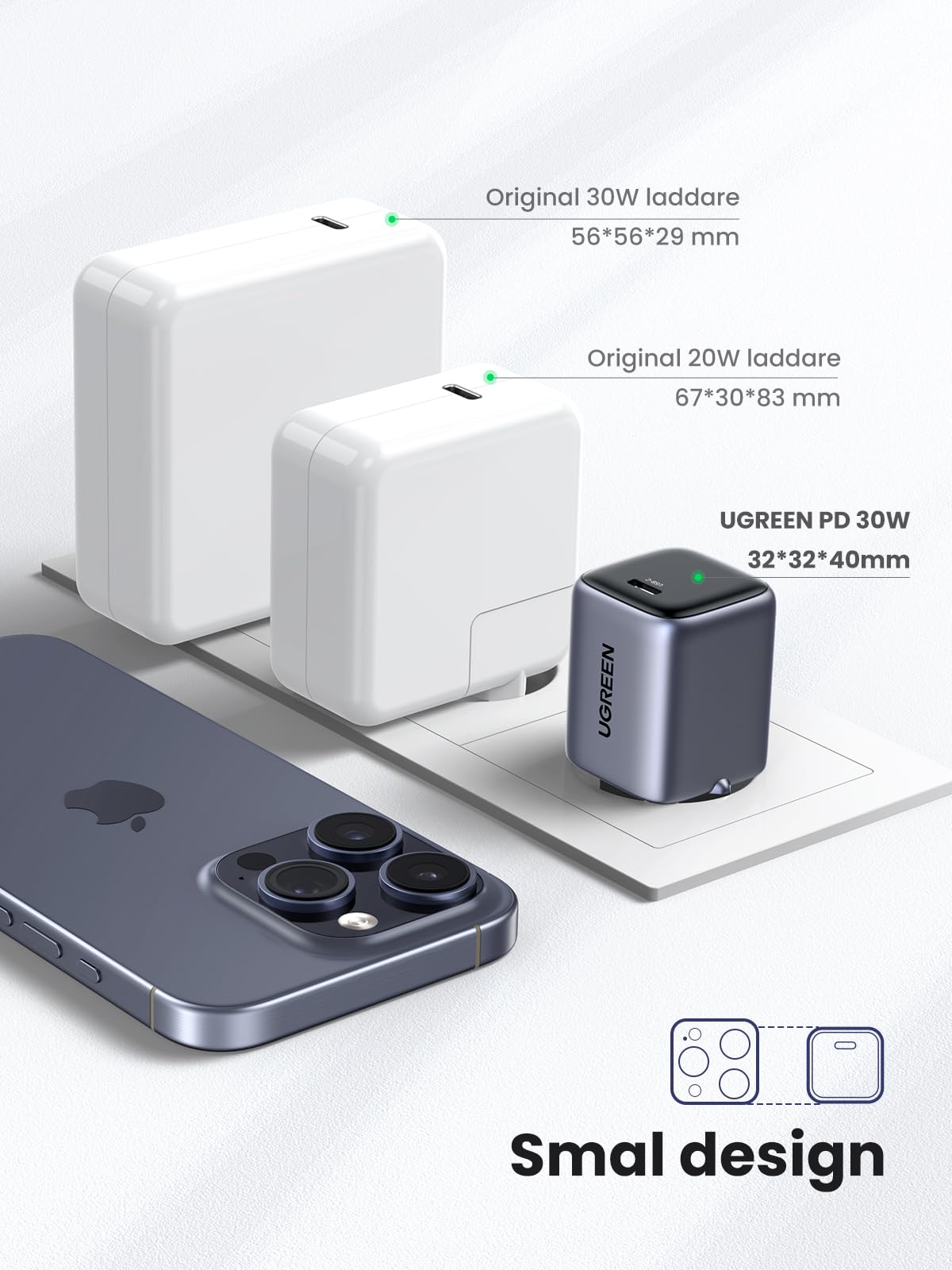 UGREEN Nexode 30W USB C-laddare med USB C till USB C-kabel USB C-strömadapter GaN II snabbladdare med PPS Kompatibel med Galaxy S23 Ultra, S22, S21, Pixel, MacBook Air, iPad, Tab S8, A8, iPhone 14