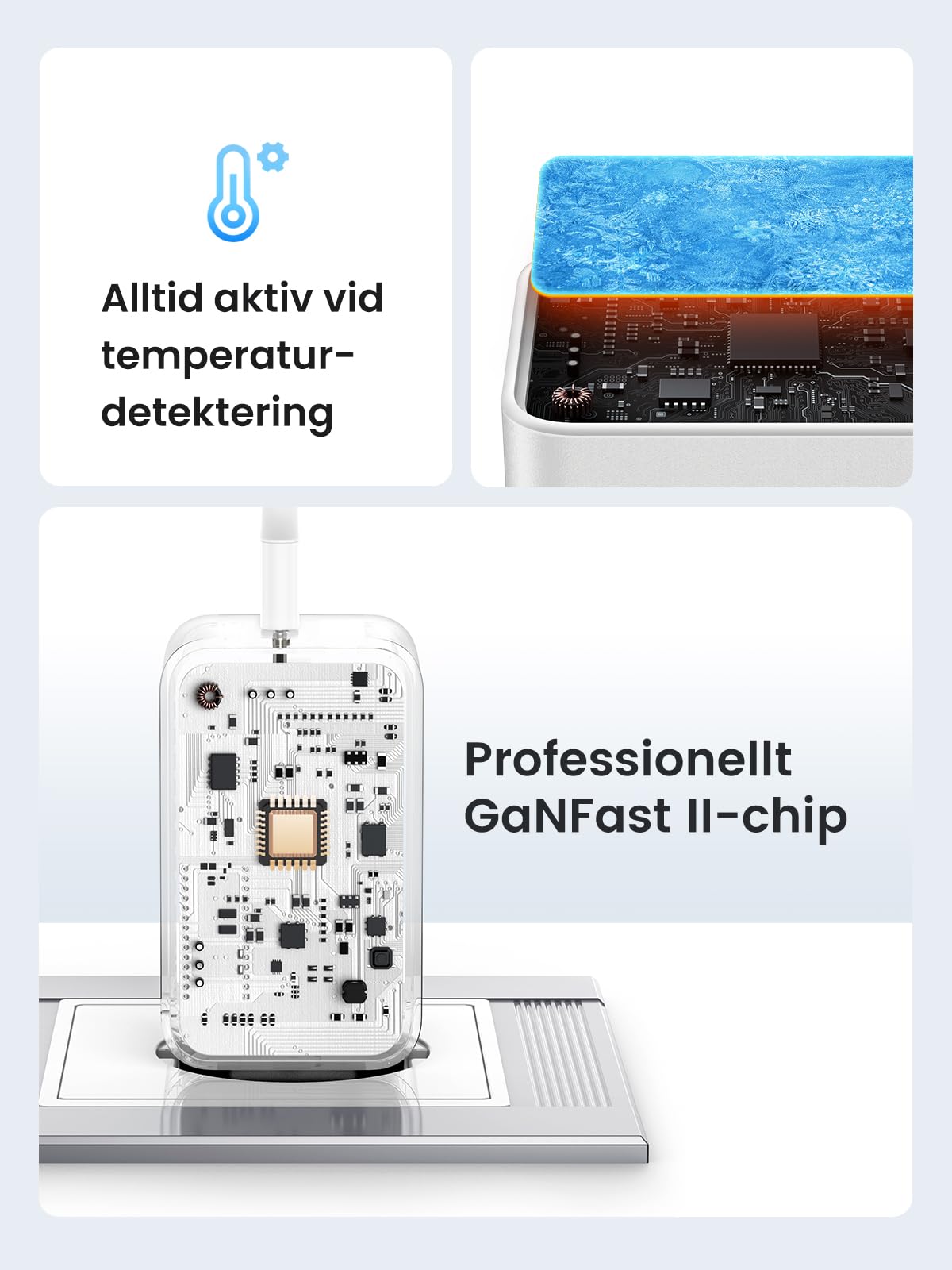 UGREEN Nexode USB C-laddare 65W USB C-strömadapter 3-portars GaN PD Charger PPS Kompatibel med MacBook Pro/Air, iPhone 16 Pro Max, 15, iPad Pro, Galaxy S24, S23, S22, Steam Deck.(Svart)