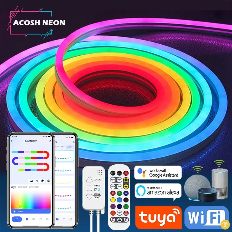TUYA LED Strip Lights Wifi 12V RGBIC Neon Rope Lights With Music Sync Neon Led Lights