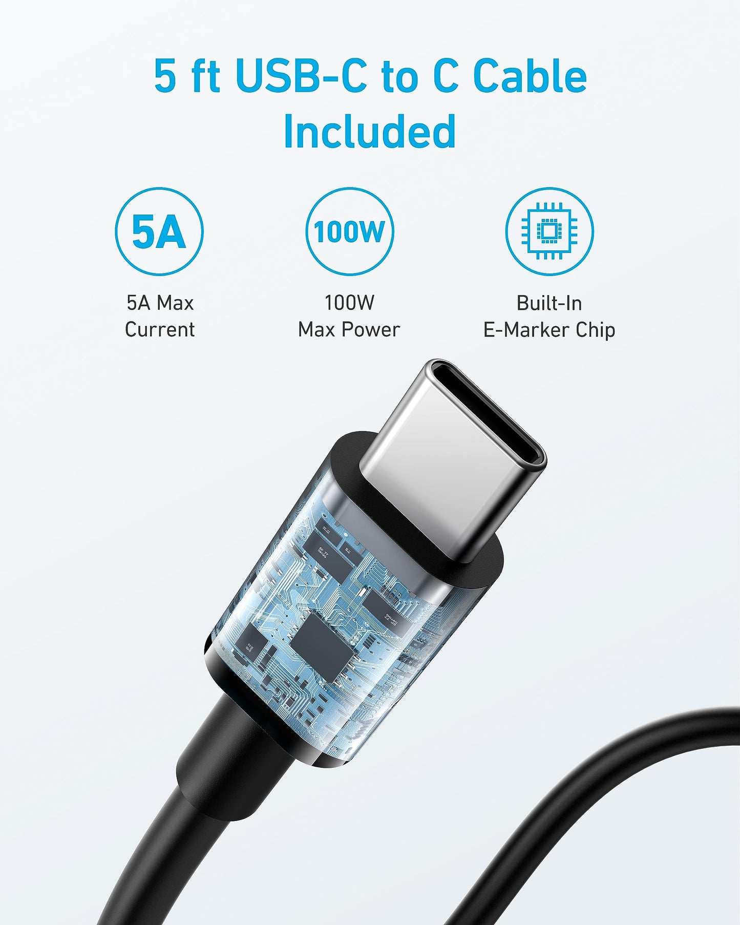 Anker 67W USB C-laddare, 3-portars PIQ 3.0 kompakt snabbladdare, 1,5 m USB C till USB C-kabel ingår)
